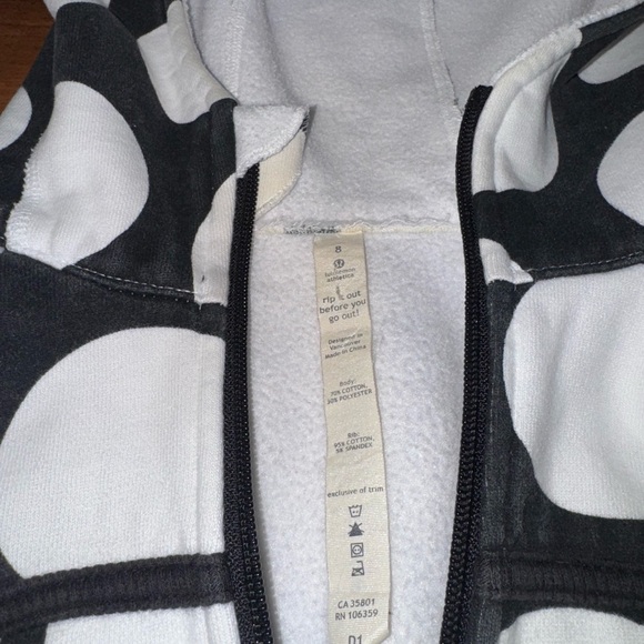 Lululemon Scuba Hoodie 8 Black White Polka Dot Full Zip Jacket Fleece Sweatshirt - Picture 2 of 15